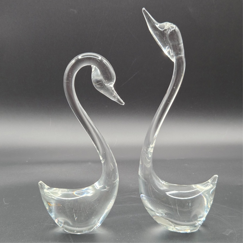 Vintage Pair of‎ Murano Style Swans Blown Art Glass